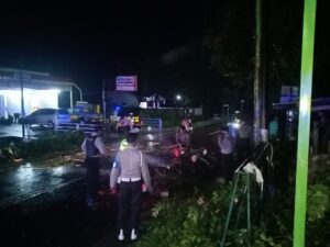 Pohon Tumbang di Dekat SPBU, Gabungan Polres Lobar dan Polsek Lembar Berhasil Lakukan Evakuasi