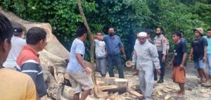 Pohon Tumbang Halangi Jalan, Polsek Sekotong Begerak Cepat Lakukan Evakuasi