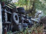 Hindari Seekor Anjing, Sebuah Truk Oleng Dan Masuk Parit di Plampang