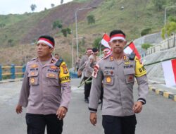 Meriahkan Hut RI Ke-77 Mendatang, Kapolres Dompu Kibarkan Sang Merah Putih Di Bendungan Mila