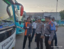 Satlantas Polres Bima Kota Bersama Dishub Kota Bima Lakukan Pemeriksaan Kendaraan Bus AKAP